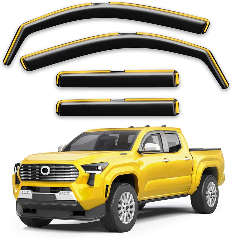 Deejecsun in-Channel Window Rain Guards Fit for Toyota Tacoma 2024-2026 Double Cab with 4 Full-Size Doors Rain Guards Extra Durable Window Deflectors Visors Vent Visors Vent Shades Truck Accessories - Image 1